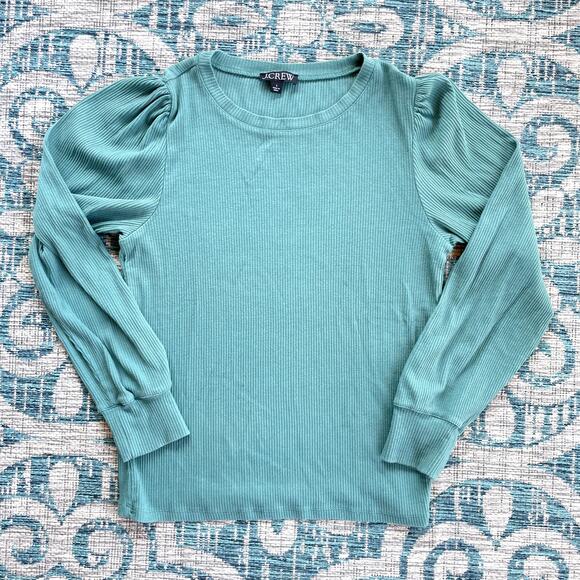 J.Crew‎ Vintage Women's Rib Puff-Sleeve Top Green - Size L - Picture 2 of 7